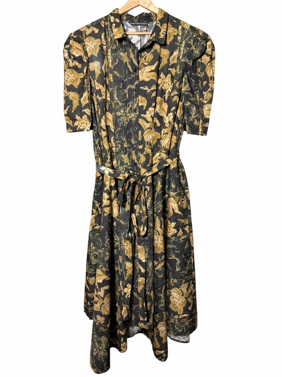 Gary Graham Dresses & Skirts - Black Floral Midi Shirt Dress with Gold Botanical Print